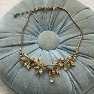 Vintage Goldtone Corocraft Yellow Orange Rhinestone Necklace Signed Mid Century